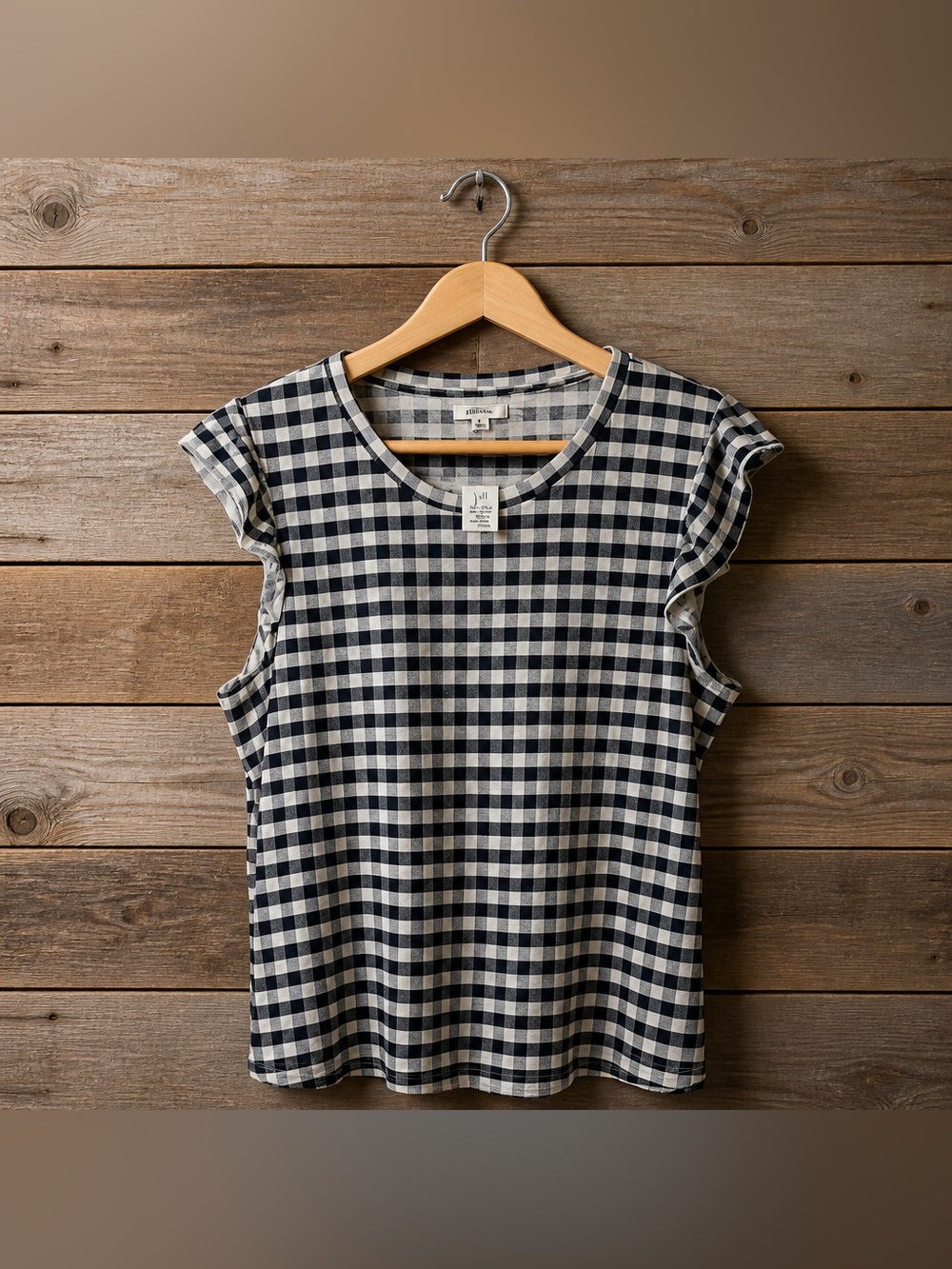 Maurices XXL Black and White Checked Gingham Capped Ruffle Sleeve Tunic